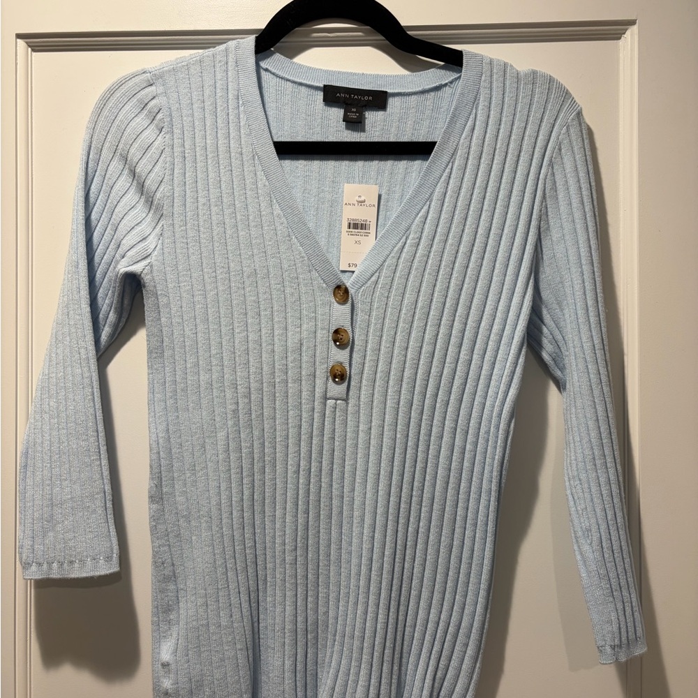 Ann Taylor Sky Blue Ribbed Cardigan